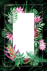 Tropical cards with exotic flowers with high detail. Illustration.