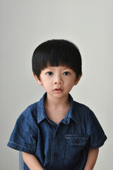 portrait image of asian boy on white background