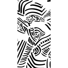 Abstract zebra print drawing. Lines stripes face animal black and white