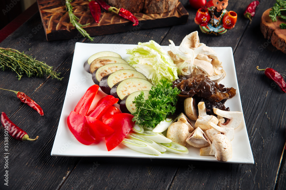 Wall mural Preparation of chopped vegetables for cooking 