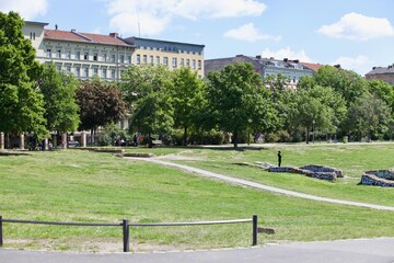 Sunny day in the green Gorlitzer park in Berlin Kreuzberg