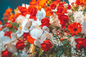 Colorful flower decoration in warm light tone color.