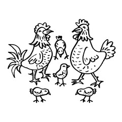 Cute cartoon chicken family isolated on white background