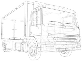 Commercial van truck. Vector Illustration of freight truck. The layers of visible and invisible lines are separated. EPS10 format.