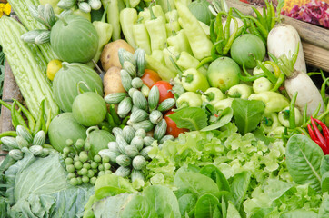 Top view of fresh vegetables and fruits for cooking