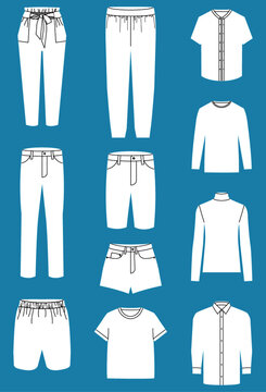 Camisetas y pantalones, vector, ilustración de ropa, dibujo técnico