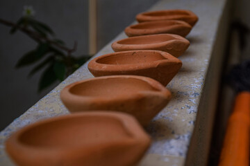 Picture of handmade beautiful traditional clay oil lamp which is used during diwali festival