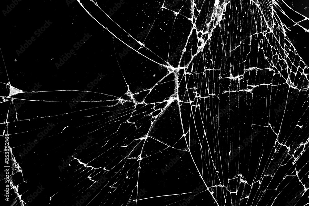 Poster glass in cracks on a black background. template for design