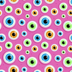 Cartoon cute monster eyes seamless pattern. Face parts collection. Halloween vector illustration