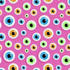 Rolgordijnen Cartoon schattig monster ogen naadloze patroon. Gezicht onderdelen collectie. Halloween vectorillustratie © juristka