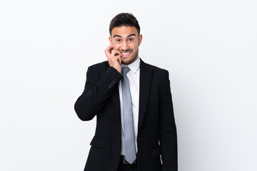 Young business man over isolated background nervous and scared