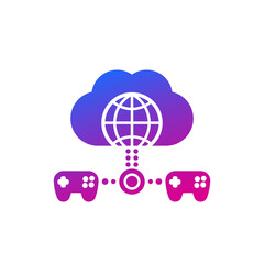 Cloud gaming icon with game controllers on white