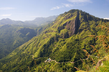 Top view of a winding mountain road.