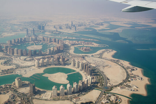 Flying over Qatar, Doha - Stock image
