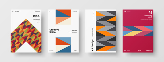 Company identity brochure template collection. Business presentation vector A4 vertical orientation front page mock up set. Corporate report cover abstract geometric illustration design layout bundle.