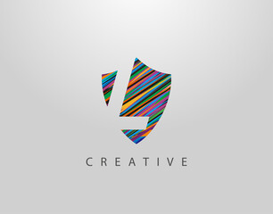 Shield L Letter Logo. Modern Abstract Geometric Design, made of various colorful strips shapes