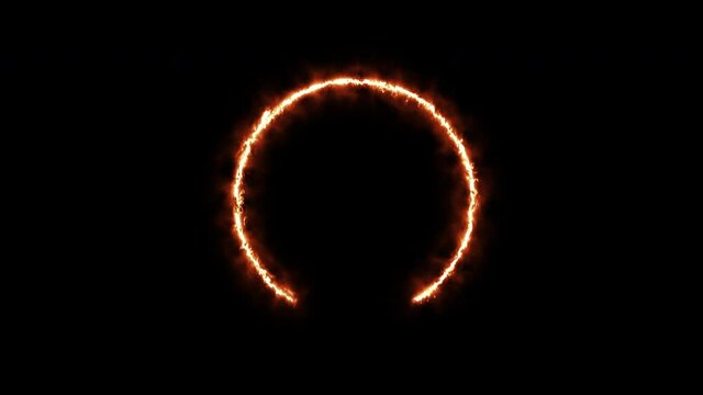 Fire ring against black background. Animation.