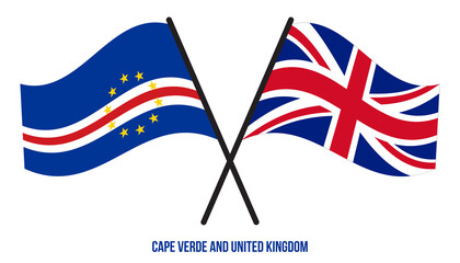 Cape Verde and United Kingdom Flags Crossed Flat Style. Official Proportion. Correct Colors