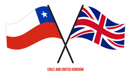 Chile and United Kingdom Flags Crossed Flat Style. Official Proportion. Correct Colors