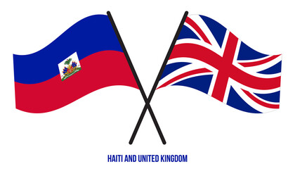 Haiti and United Kingdom Flags Crossed And Waving Flat Style. Official Proportion. Correct Colors