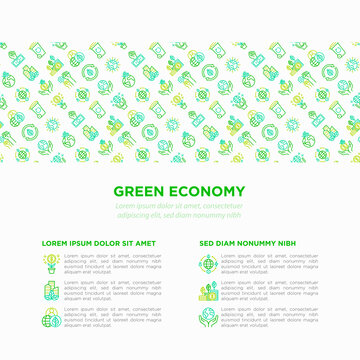Green economy concept with thin line icons: financial growth, green city, zero waste, circular economy, anti-globalism, global consumption. Vector illustration for environmental issues.
