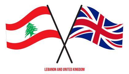 Lebanon and United Kingdom Flags Crossed And Waving Flat Style. Official Proportion. Correct Colors