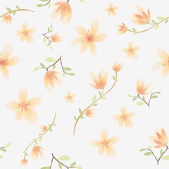 Seamless pattern of flowers on a light and dark background. Wallpaper with bright sprigs of flowers