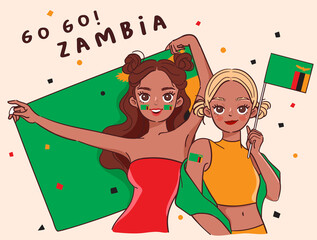 Two pretty girls holding national flag : Vector Illustration