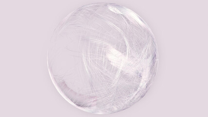 Lovely bright 3D sphere with beautiful fluid hair, dynamic lines or fishing line abstraction