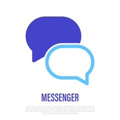 Messenger: two speech bubbles. Sign of conversation, discussion, chat. Thin line icon for mobile app. Vector illustration.