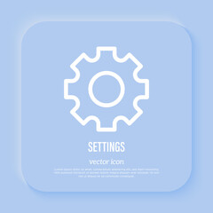 Settings thin line icon for mobile app, cogwheel. Engineering. Vector illustration.
