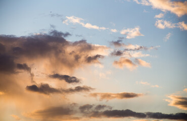 Beautiful magnificent clouds at sunset in the sky