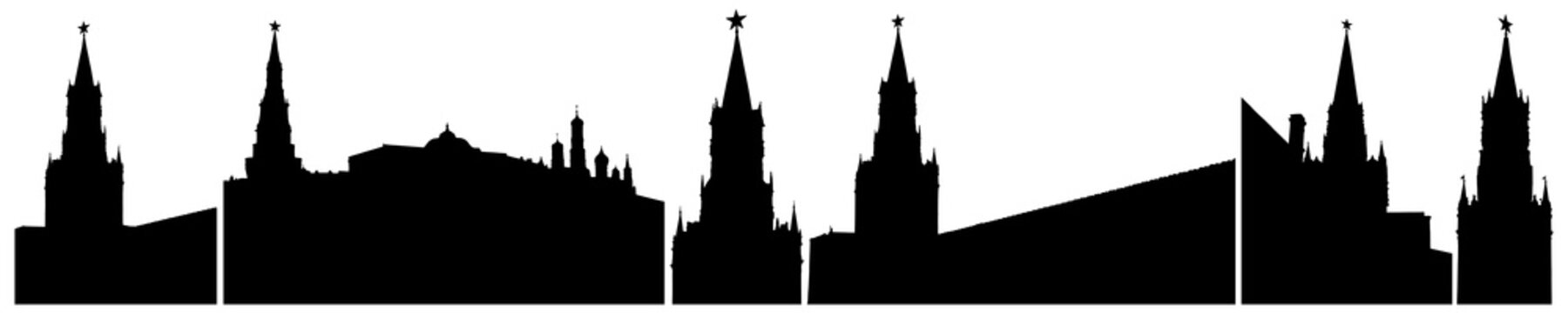 Moscow Kremlin in Russia, silhouettes isolated, set. Vector illustration