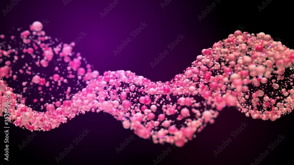 Poster 3d render of colorful particles with depth of field effect. loopable wavy animation sequence.