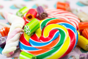 Colourful sweets (candy) marshmallow rope close up macro photography