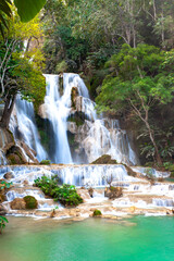 Kuang Si waterfall the most popular tourist attractions Lungprabang Lao  Long Exposure