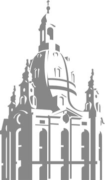 Grafik Frauenkirche Dresden plastisch schwarzwei&szlig;