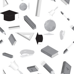 Seamless background. Set of school equipment icons