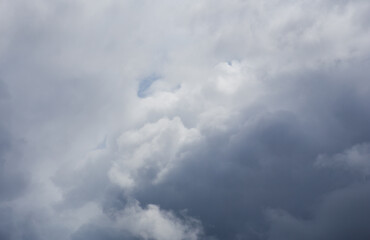 Fluffy clouds cover the summer blue sky