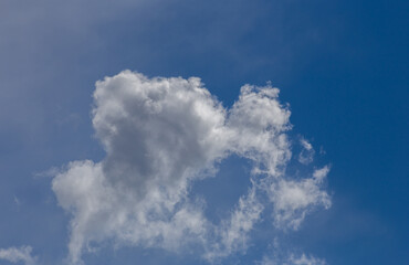 Fluffy clouds cover the summer blue sky