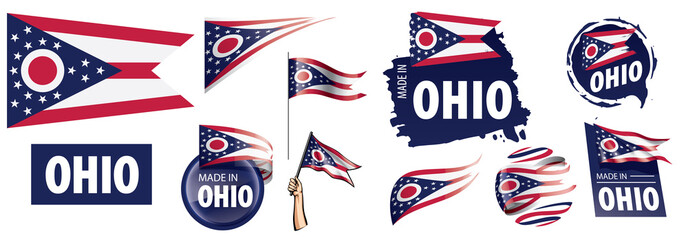 Vector set of flags of the American state of Ohio in different designs - obrazy, fototapety, plakaty