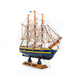 Wooden ship decoration on a white background.
