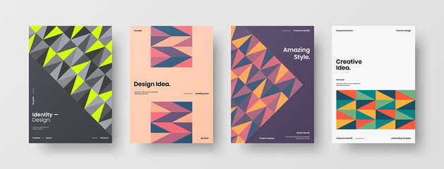 Obraz premium Company identity brochure template collection. Business presentation vector A4 vertical orientation front page mock up set. Corporate report cover abstract geometric illustration design layout bundle.