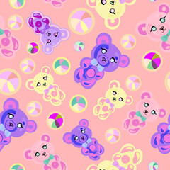 Cute colorful seamless pattern bear with toy2