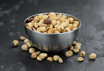 Hazelnut kernels (close up shot; selective focus)
