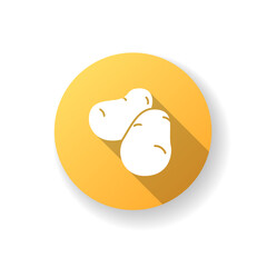 Potato yellow flat design long shadow glyph icon. Fresh vegetable to prepare snack. Foodstuff from grocery store. Farmer market product. Whole veggie to cook chips. Silhouette RGB color illustration