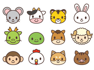 干支 顔 アイコンセット-Animal face icon