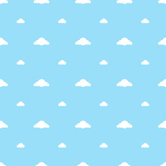 Seamless cloud pattern. Cute, blue background in cartoon style.