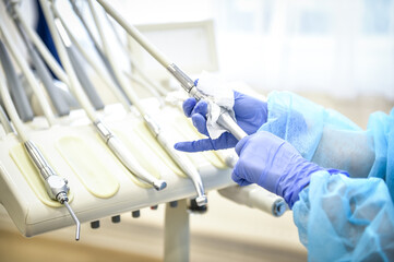 Sterilized medical equipment inside a dental clinic during the corona virus pandemic  