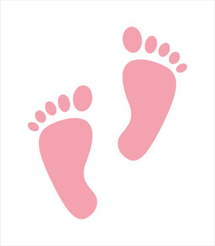 Foot print icon. Two women’s bare feet. Human footprints, female footsteps. Concept of following, skin care. Stock vector illustration isolated on white background. 